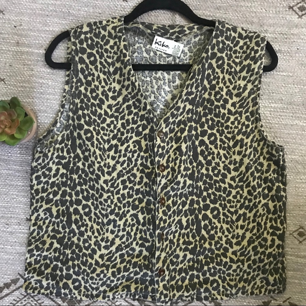 100% Linen Cheetah Print Vest Kiko Petite